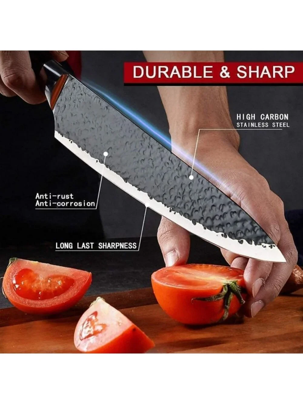 6-Piece Black Chef Knife Set - Professional Stainless Steel Cutlery for Kitchen